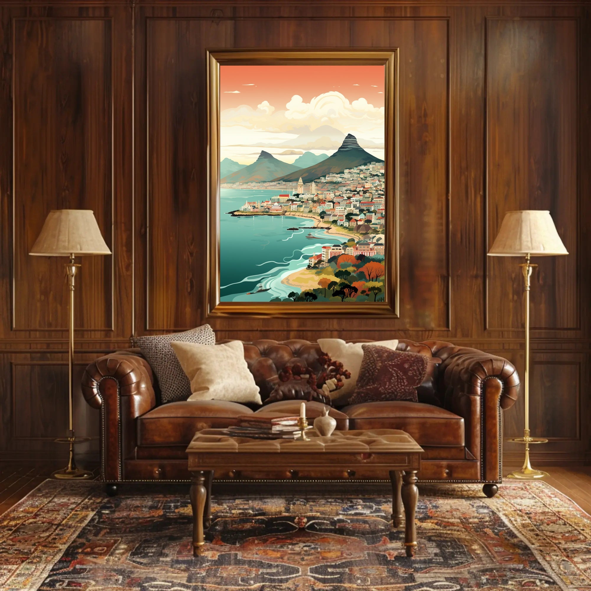 Vibrant Coastal Cityscape with Vintage Charm Travel Poster PosterGoat