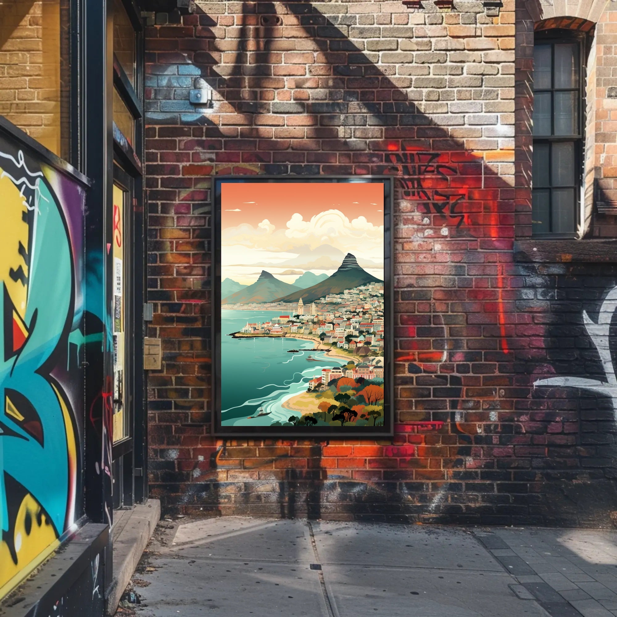 Vibrant Coastal Cityscape with Vintage Charm Travel Poster PosterGoat