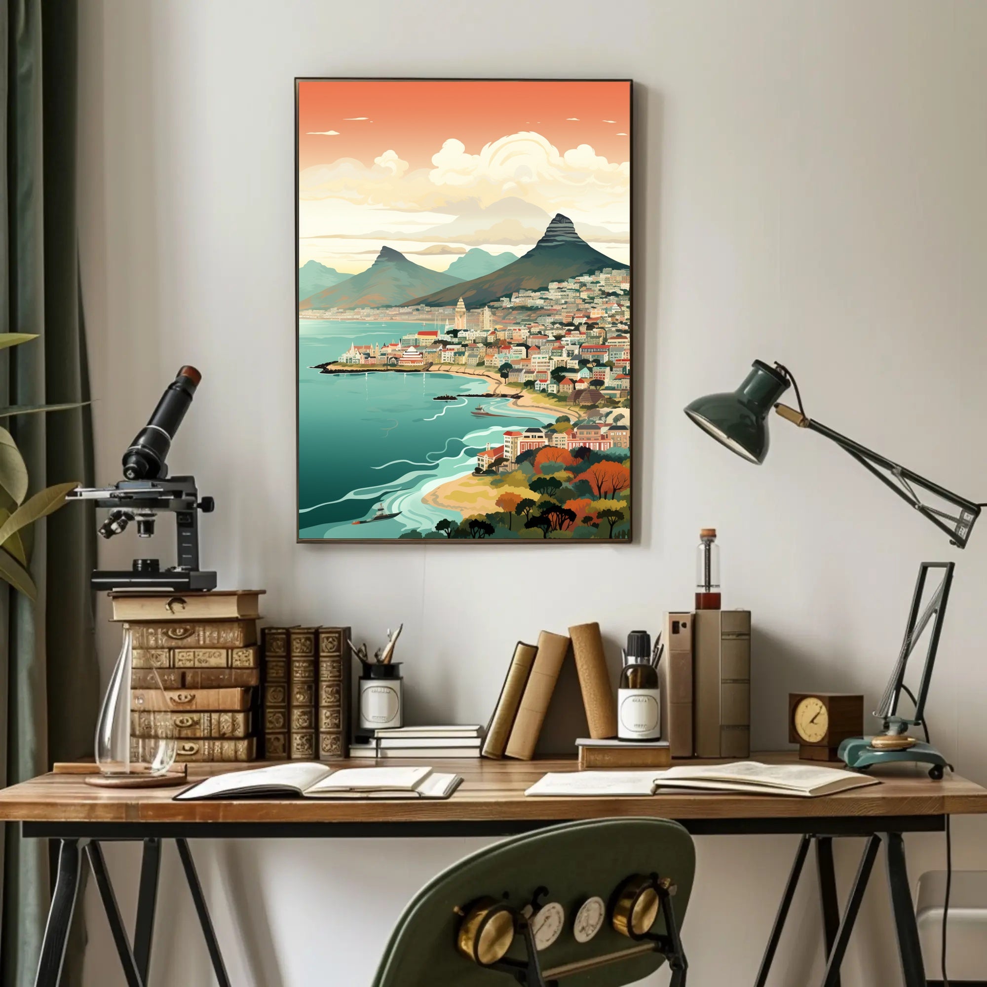 Vibrant Coastal Cityscape with Vintage Charm Travel Poster PosterGoat