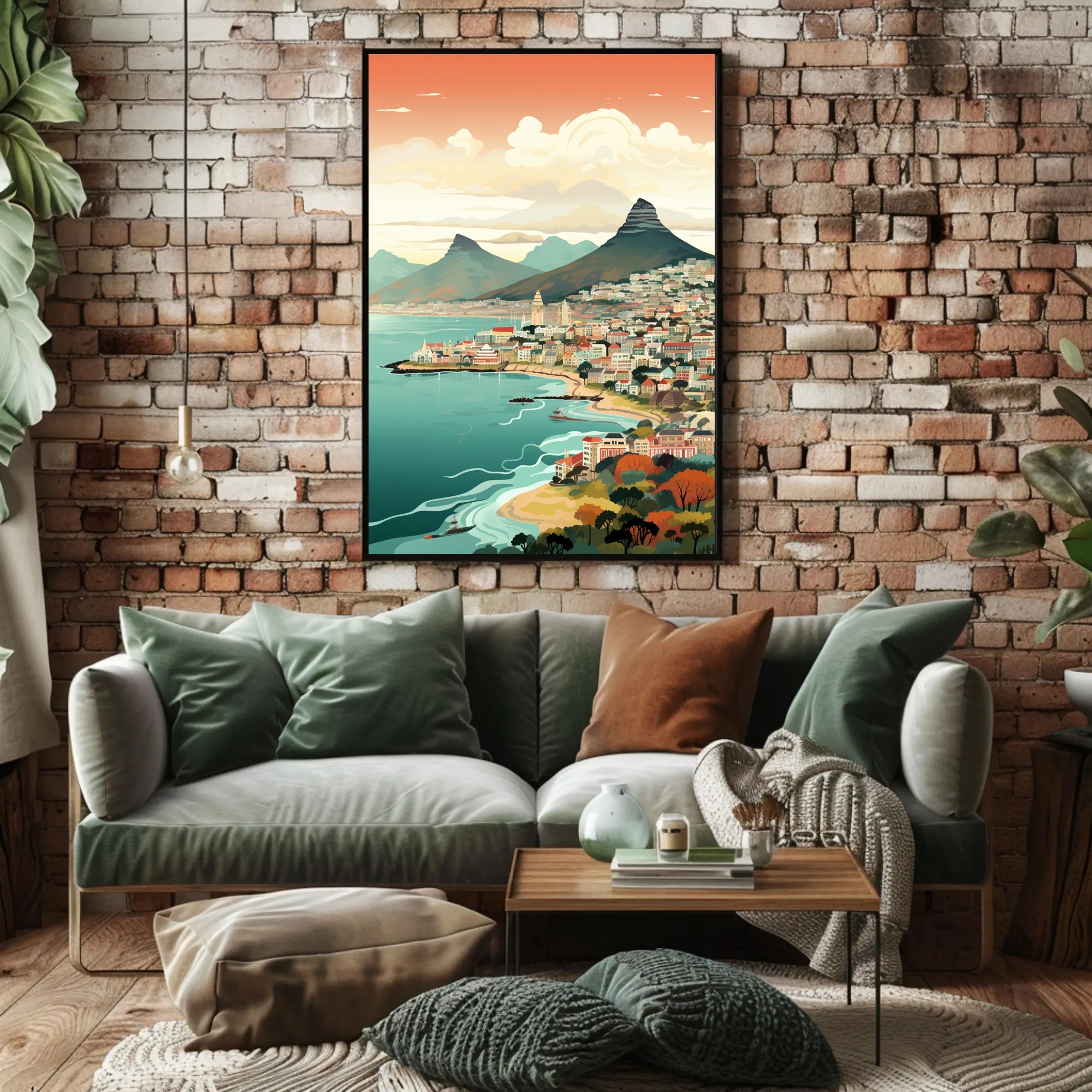 Vibrant Coastal Cityscape with Vintage Charm Travel Poster PosterGoat