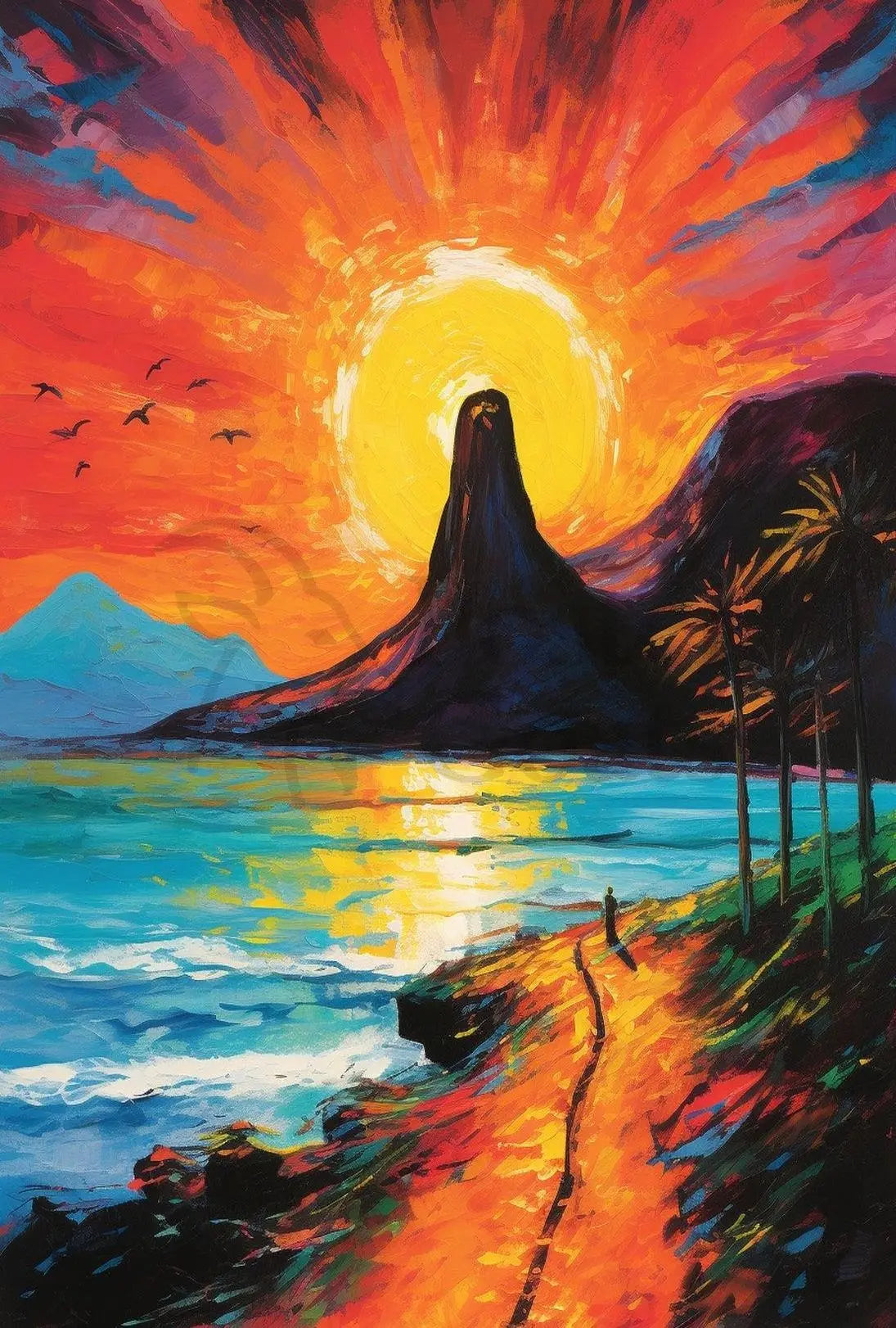 Vibrant Coastal Sunset Artistic Poster PosterGoat