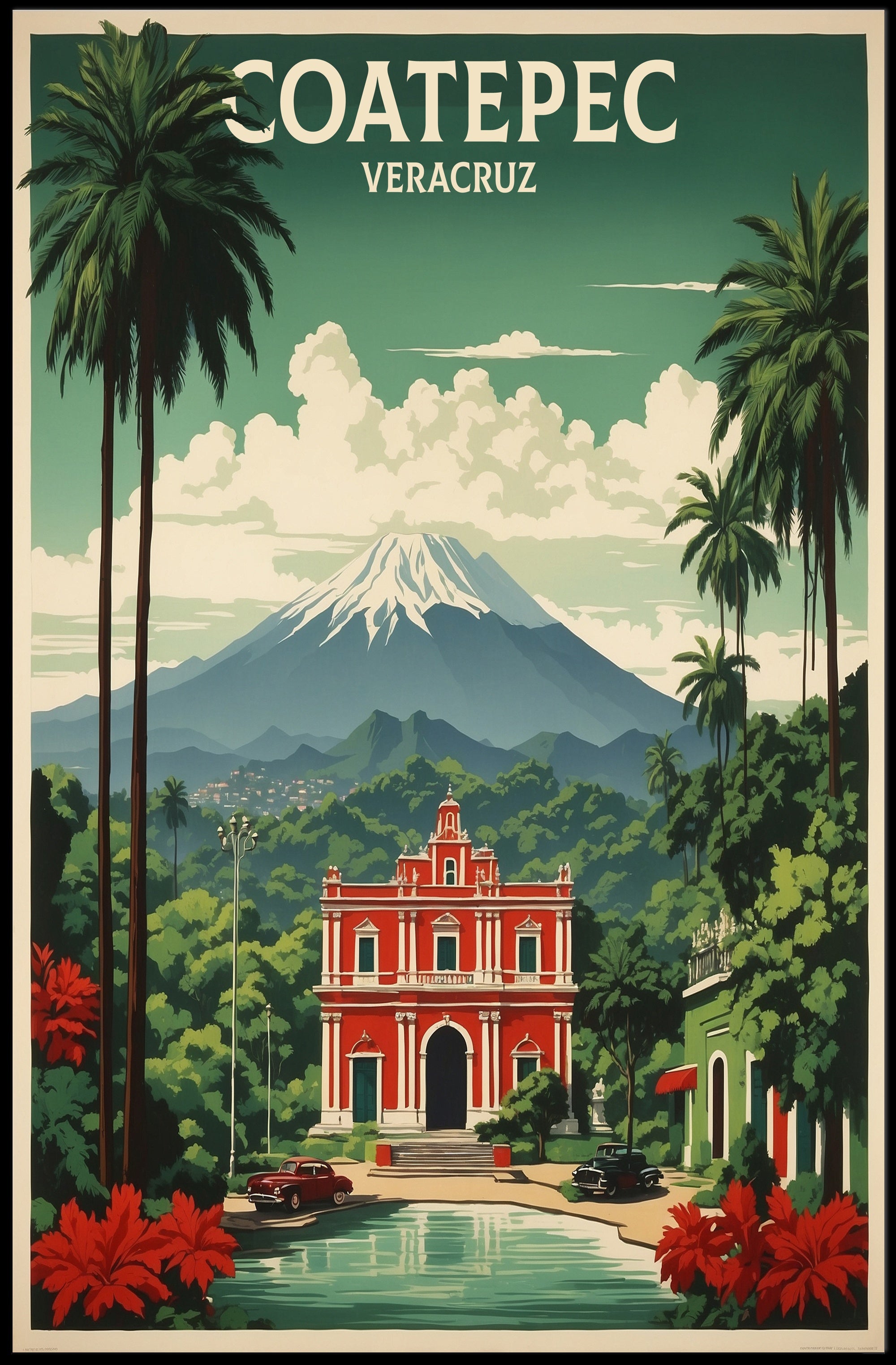 Vibrant Coatepec Travel Poster with Colonial Architecture PosterGoat