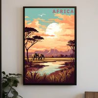 Vibrant Elephants in African Savanna Travel Poster PosterGoat