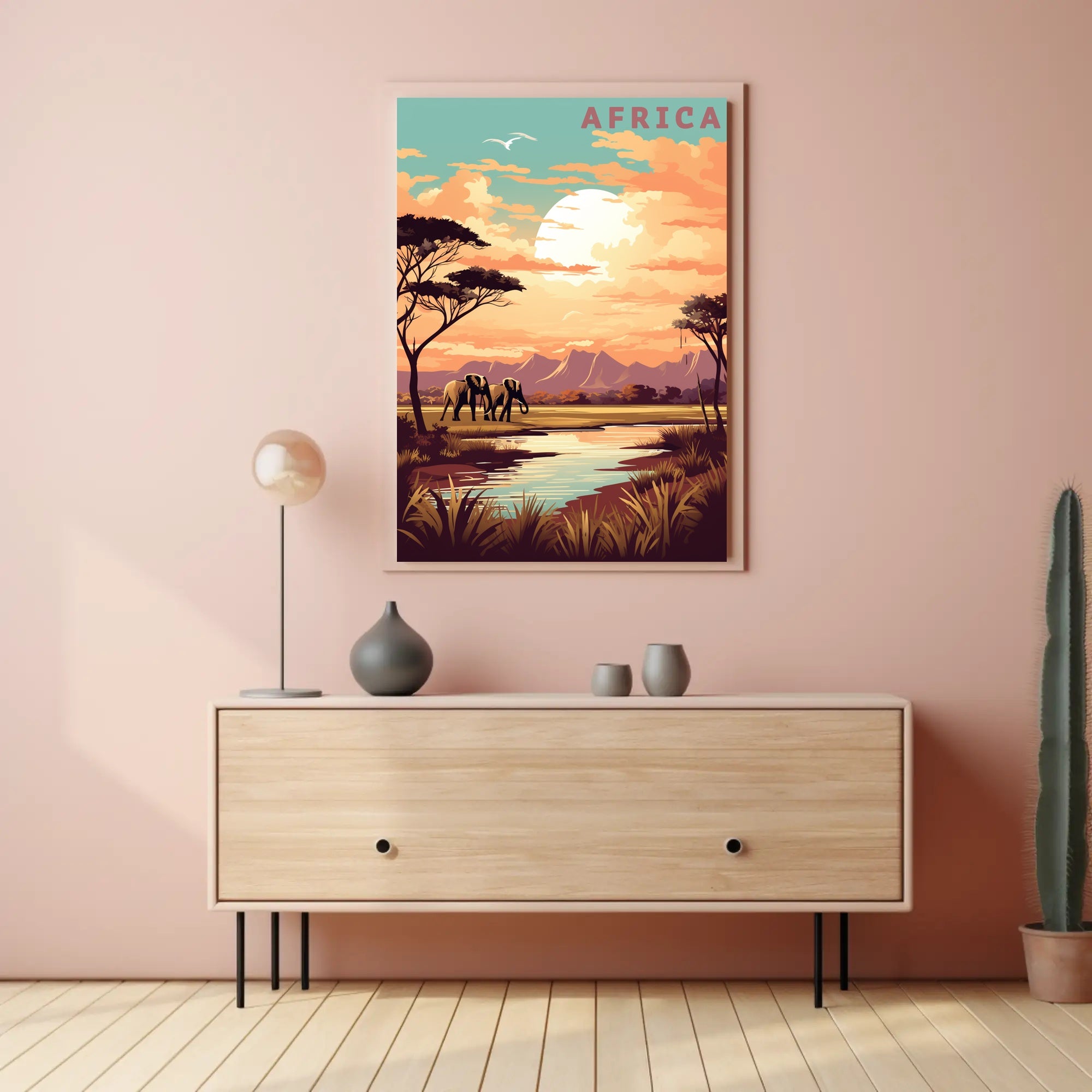 Vibrant Elephants in African Savanna Travel Poster PosterGoat