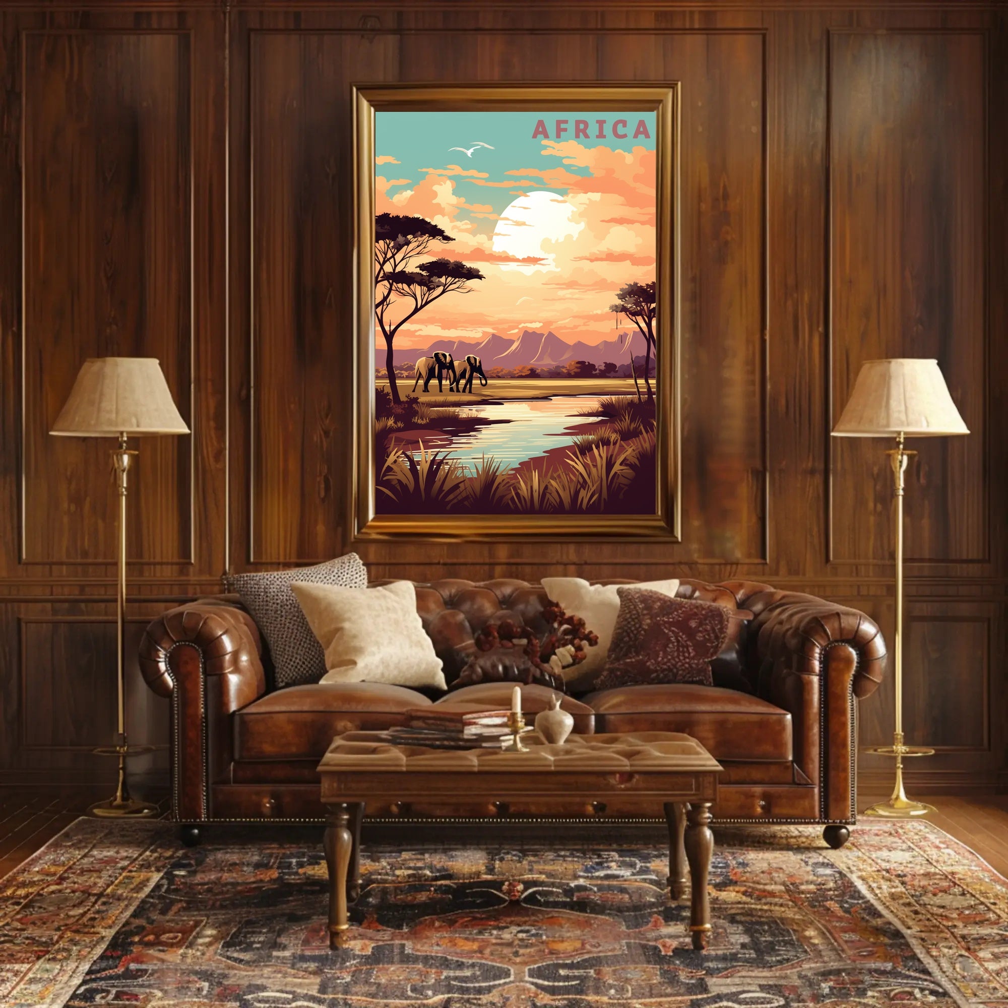 Vibrant Elephants in African Savanna Travel Poster PosterGoat