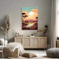 Vibrant Elephants in African Savanna Travel Poster PosterGoat