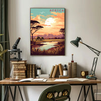 Vibrant Elephants in African Savanna Travel Poster PosterGoat