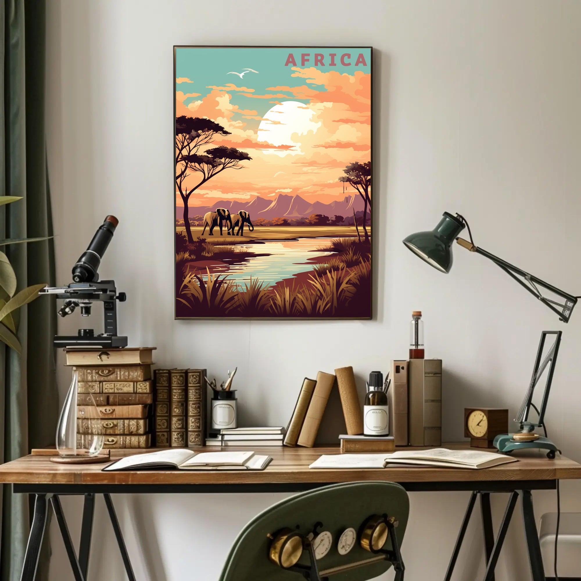 Vibrant Elephants in African Savanna Travel Poster PosterGoat