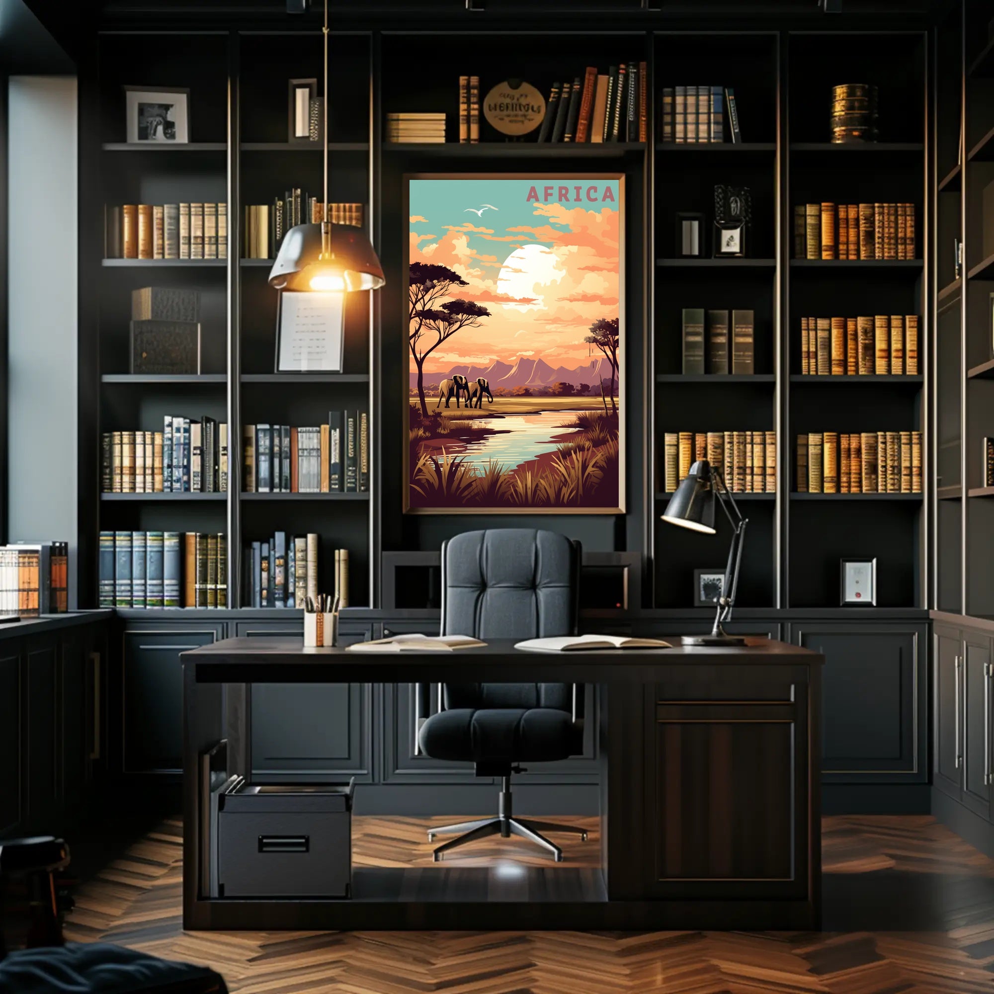 Vibrant Elephants in African Savanna Travel Poster PosterGoat