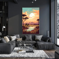 Vibrant Elephants in African Savanna Travel Poster PosterGoat