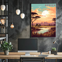 Vibrant Elephants in African Savanna Travel Poster PosterGoat
