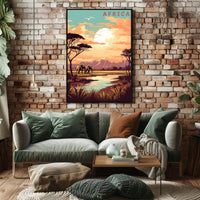 Vibrant Elephants in African Savanna Travel Poster PosterGoat