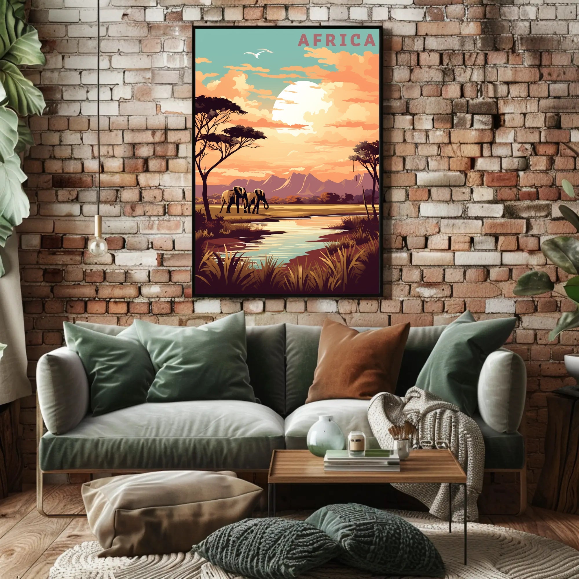 Vibrant Elephants in African Savanna Travel Poster PosterGoat