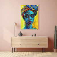 Vibrant Empowering Woman Portrait in Abstract Artistic Poster PosterGoat