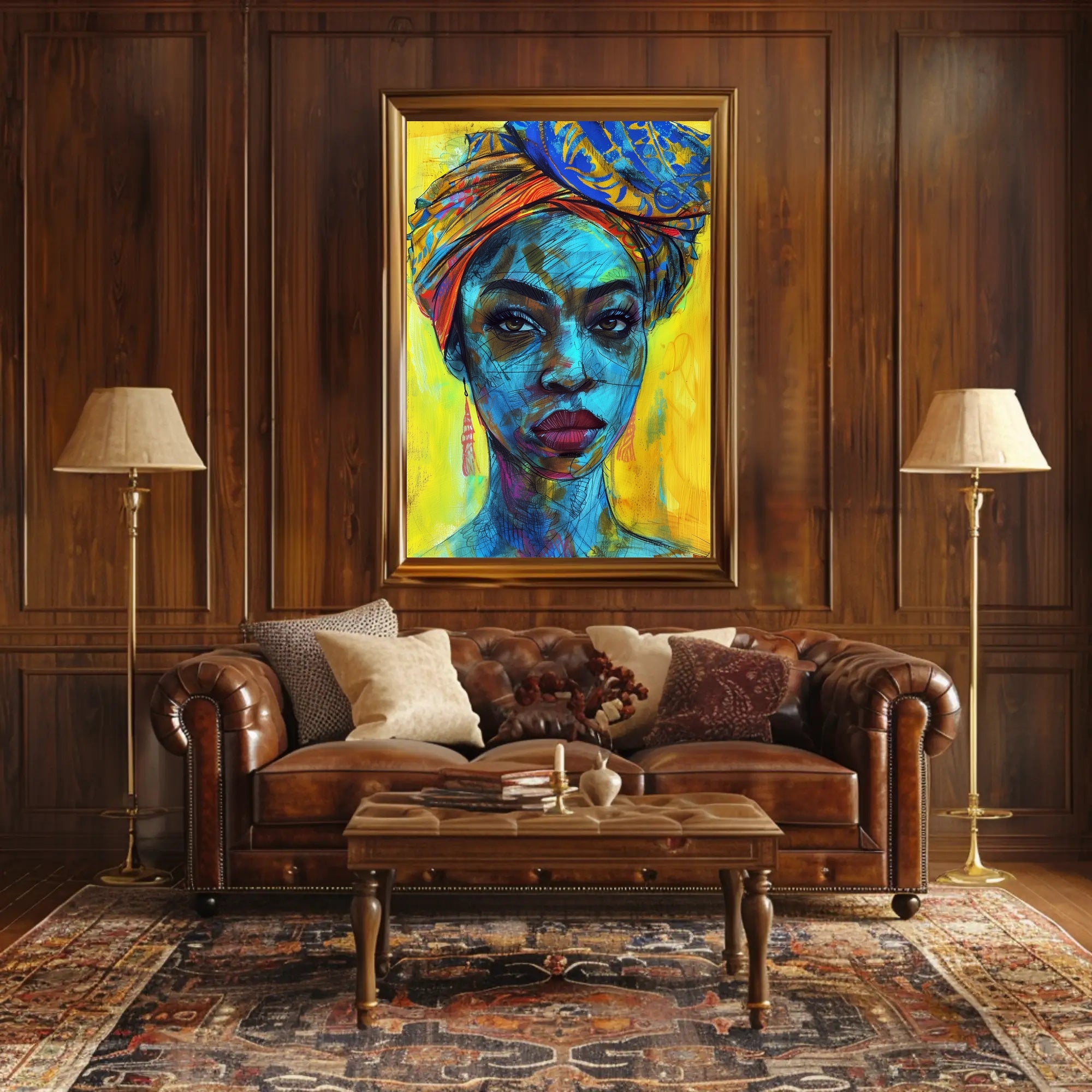 Vibrant Empowering Woman Portrait in Abstract Artistic Poster PosterGoat