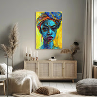 Vibrant Empowering Woman Portrait in Abstract Artistic Poster PosterGoat