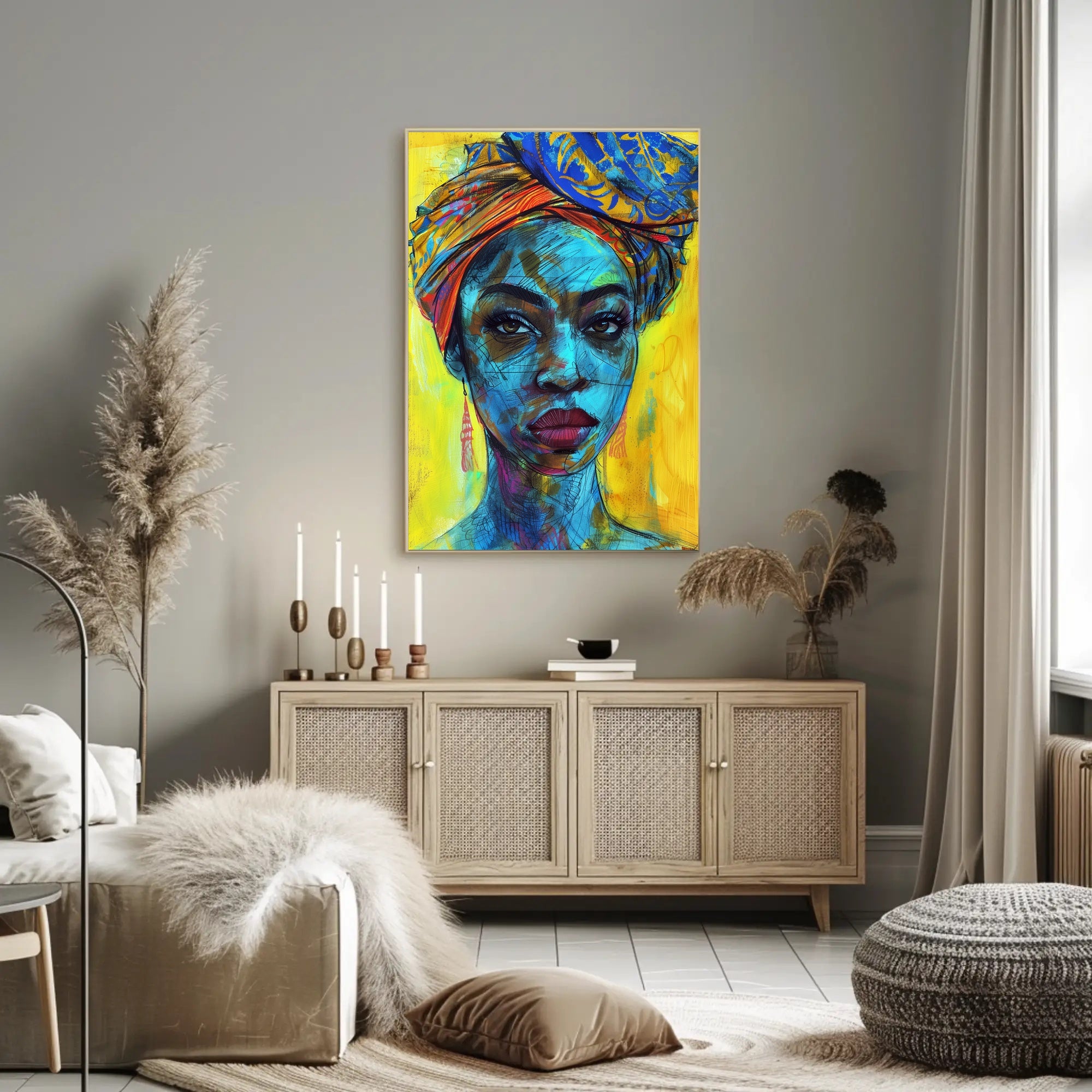 Vibrant Empowering Woman Portrait in Abstract Artistic Poster PosterGoat