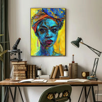 Vibrant Empowering Woman Portrait in Abstract Artistic Poster PosterGoat