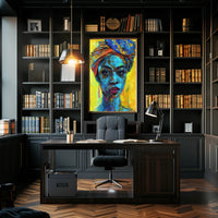 Vibrant Empowering Woman Portrait in Abstract Artistic Poster PosterGoat