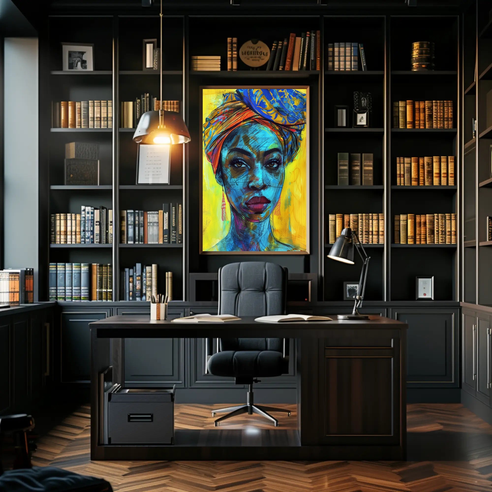 Vibrant Empowering Woman Portrait in Abstract Artistic Poster PosterGoat