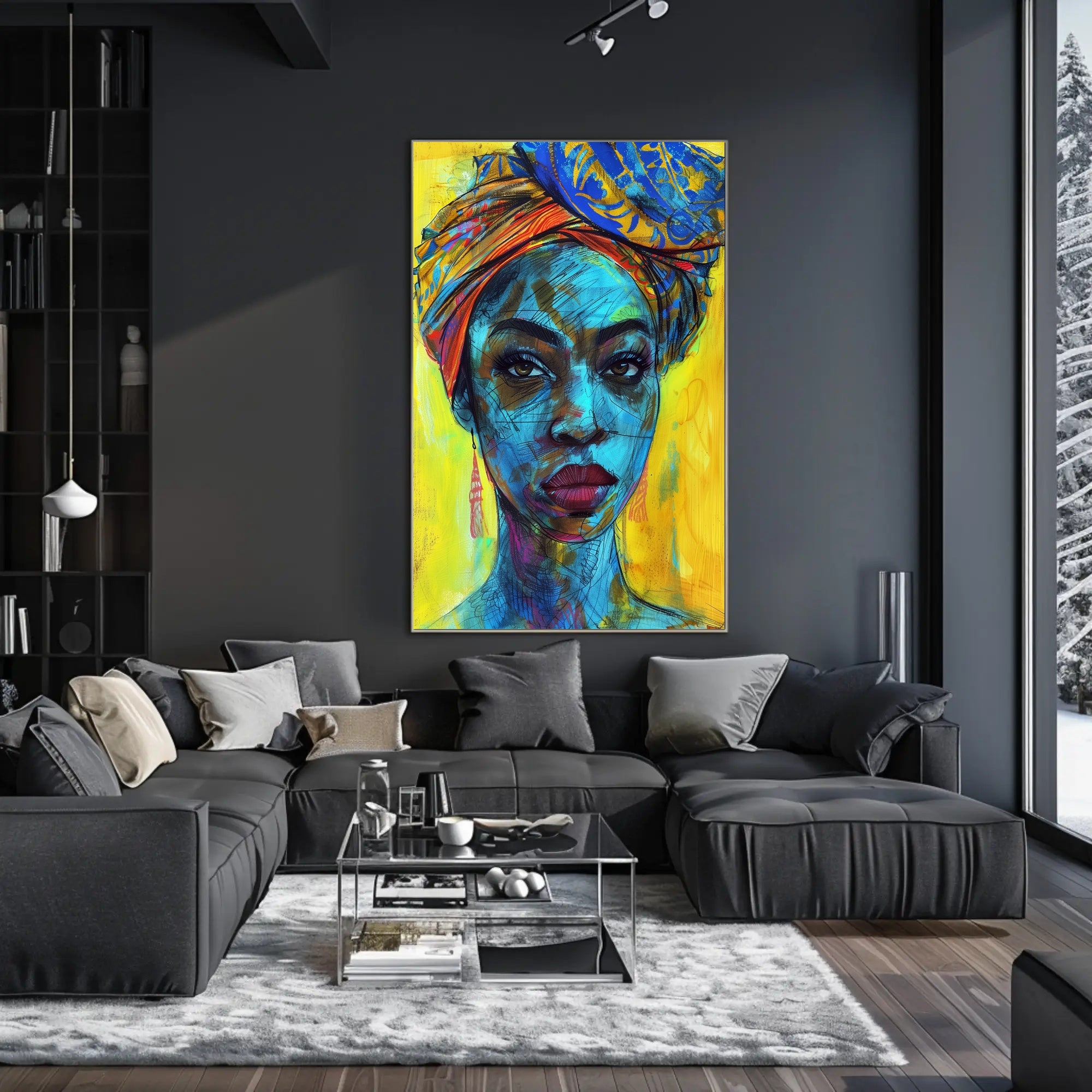 Vibrant Empowering Woman Portrait in Abstract Artistic Poster PosterGoat
