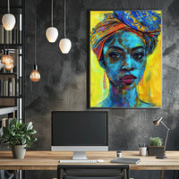 Vibrant Empowering Woman Portrait in Abstract Artistic Poster PosterGoat