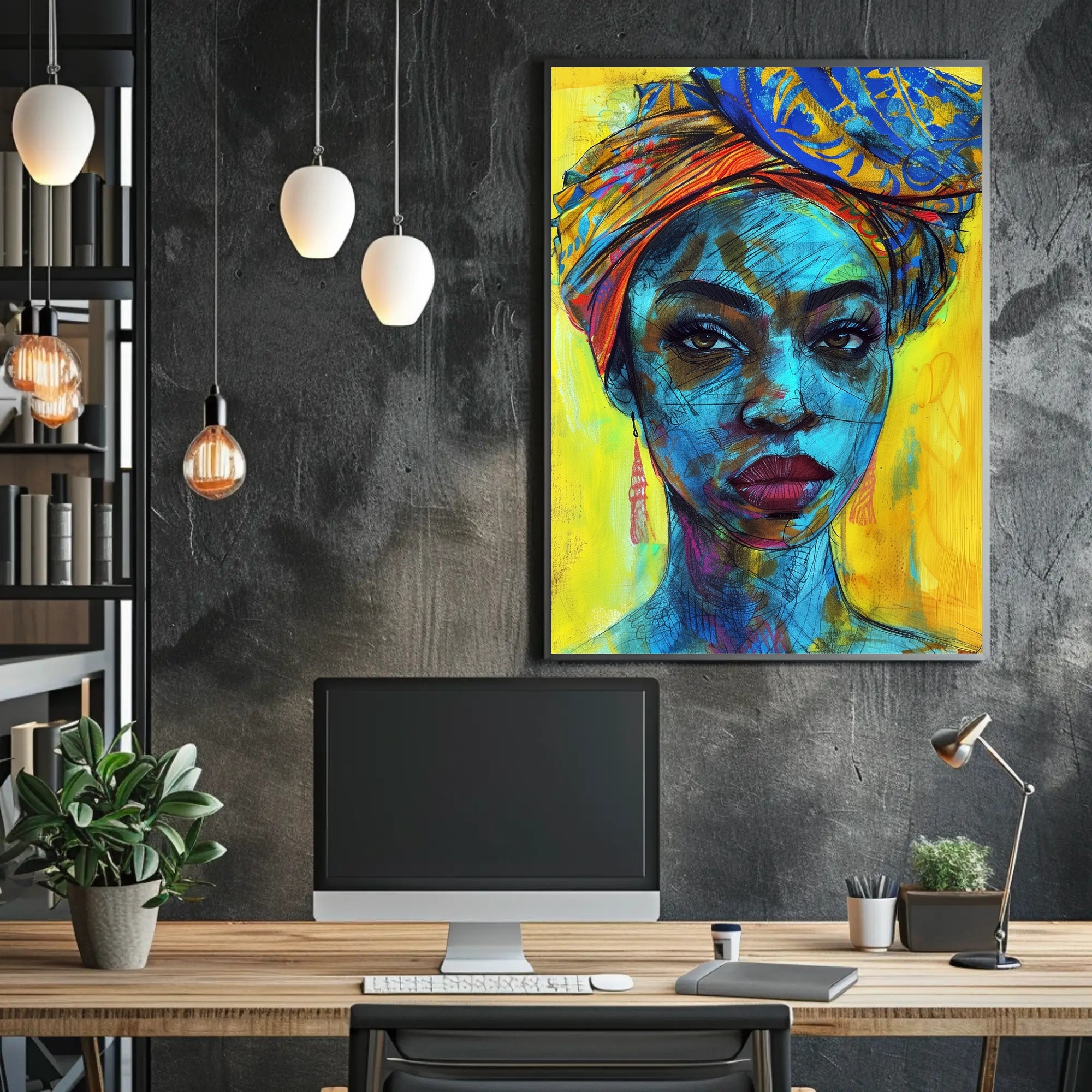 Vibrant Empowering Woman Portrait in Abstract Artistic Poster PosterGoat
