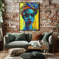 Vibrant Empowering Woman Portrait in Abstract Artistic Poster PosterGoat