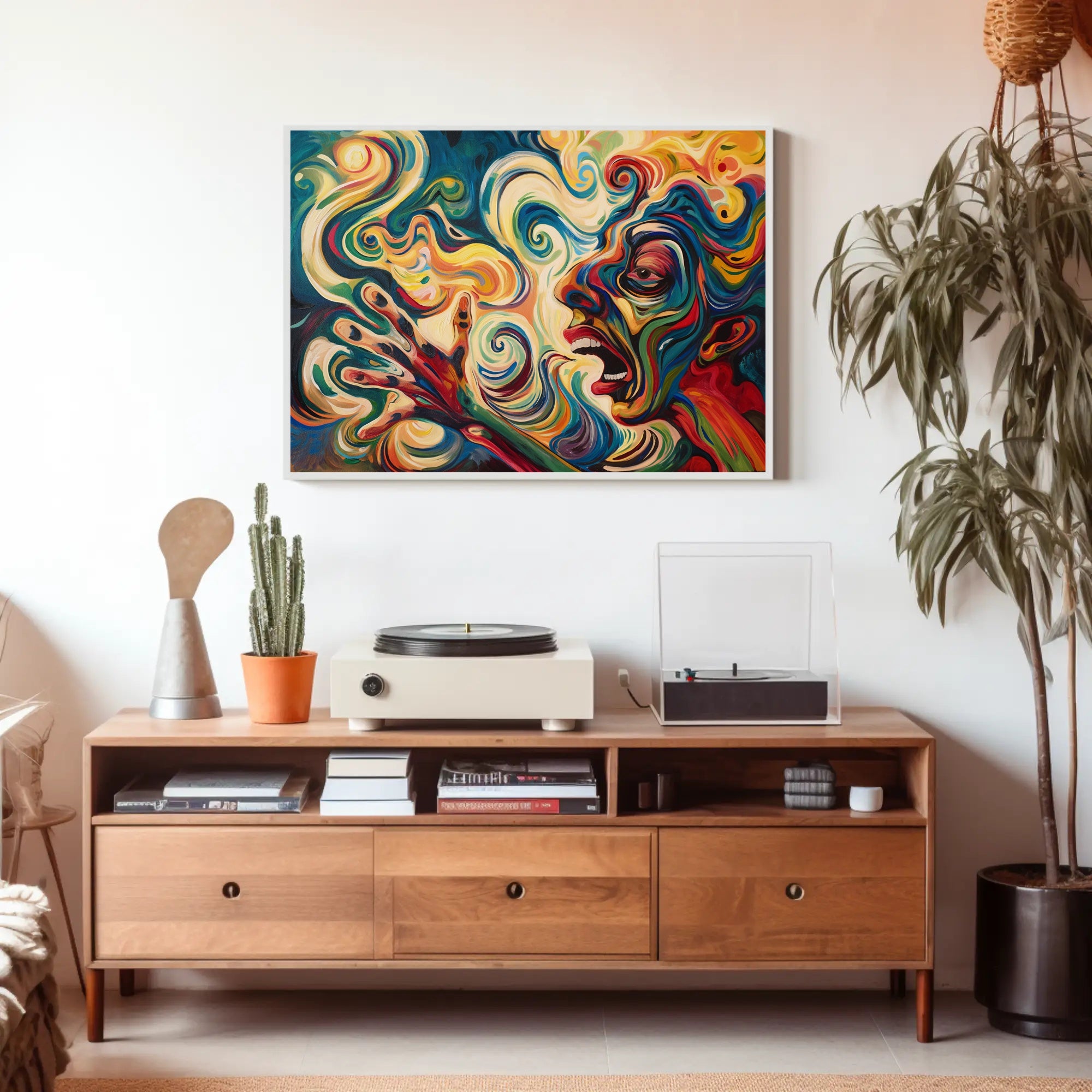 Vibrant Expressionist Face Surrealism Energetic Abstract Artistic Poster PosterGoat