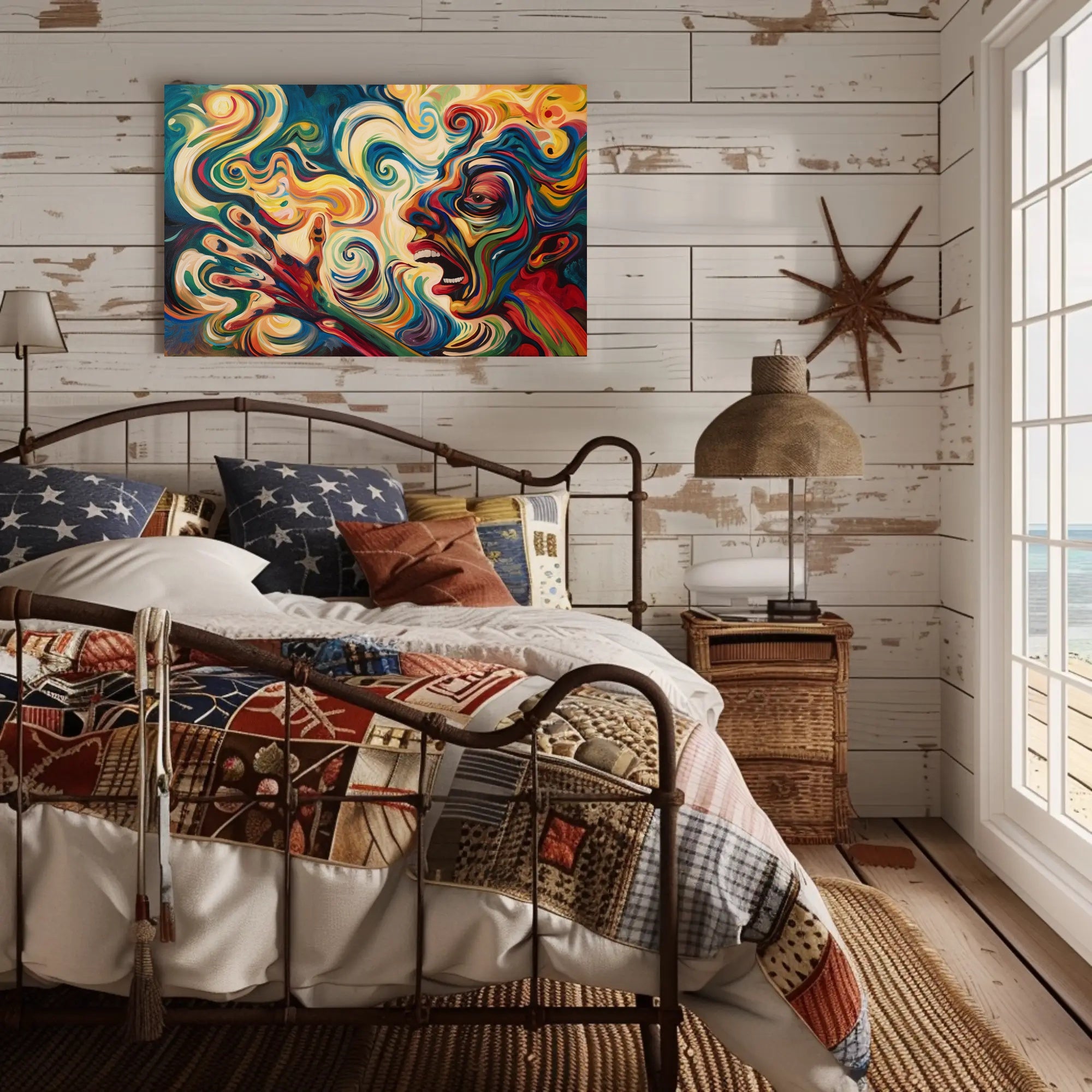 Vibrant Expressionist Face Surrealism Energetic Abstract Artistic Poster PosterGoat