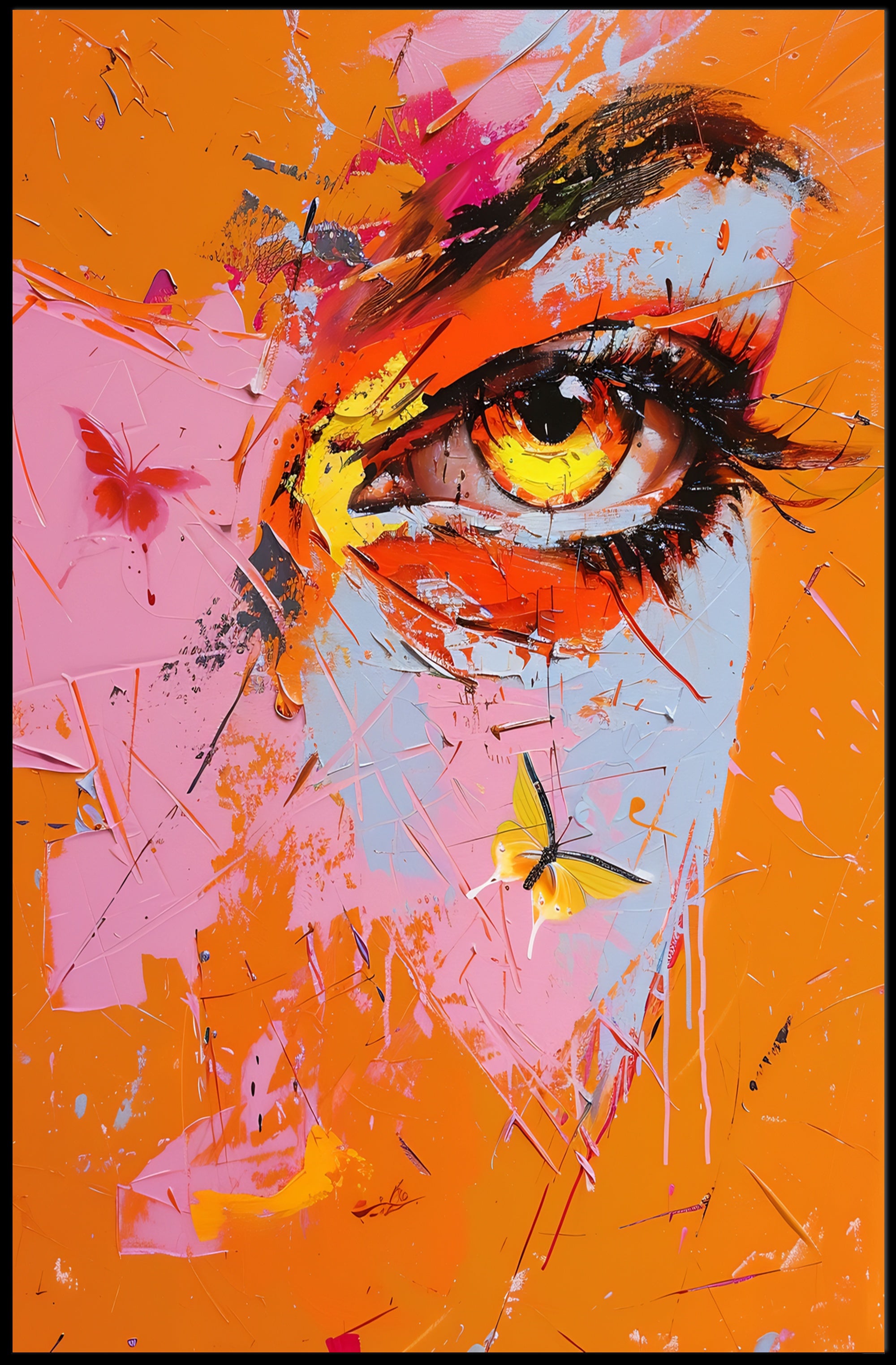 Vibrant Eye and Butterfly Composition Abstract Artistic Poster PosterGoat