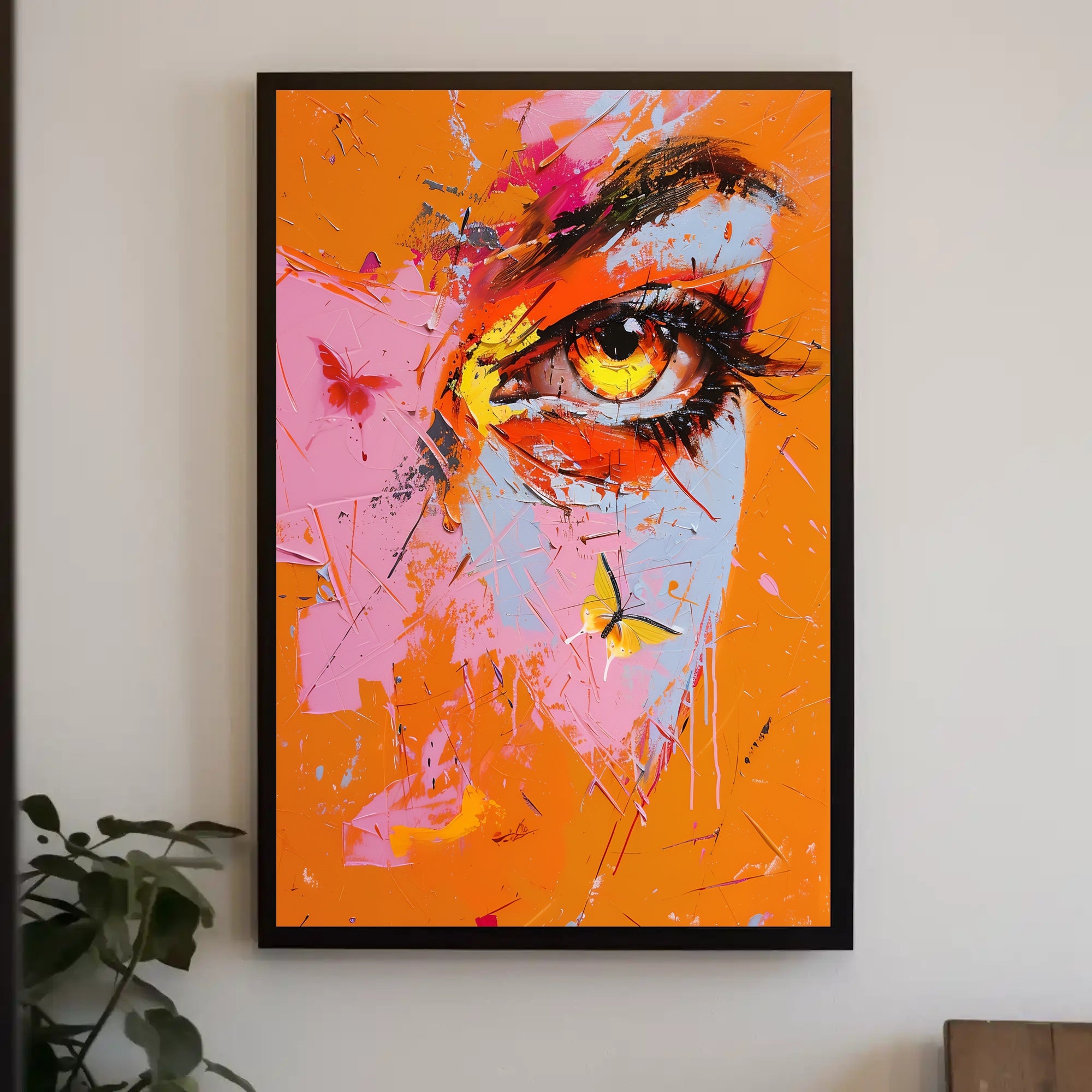 Vibrant Eye and Butterfly Composition Abstract Artistic Poster PosterGoat