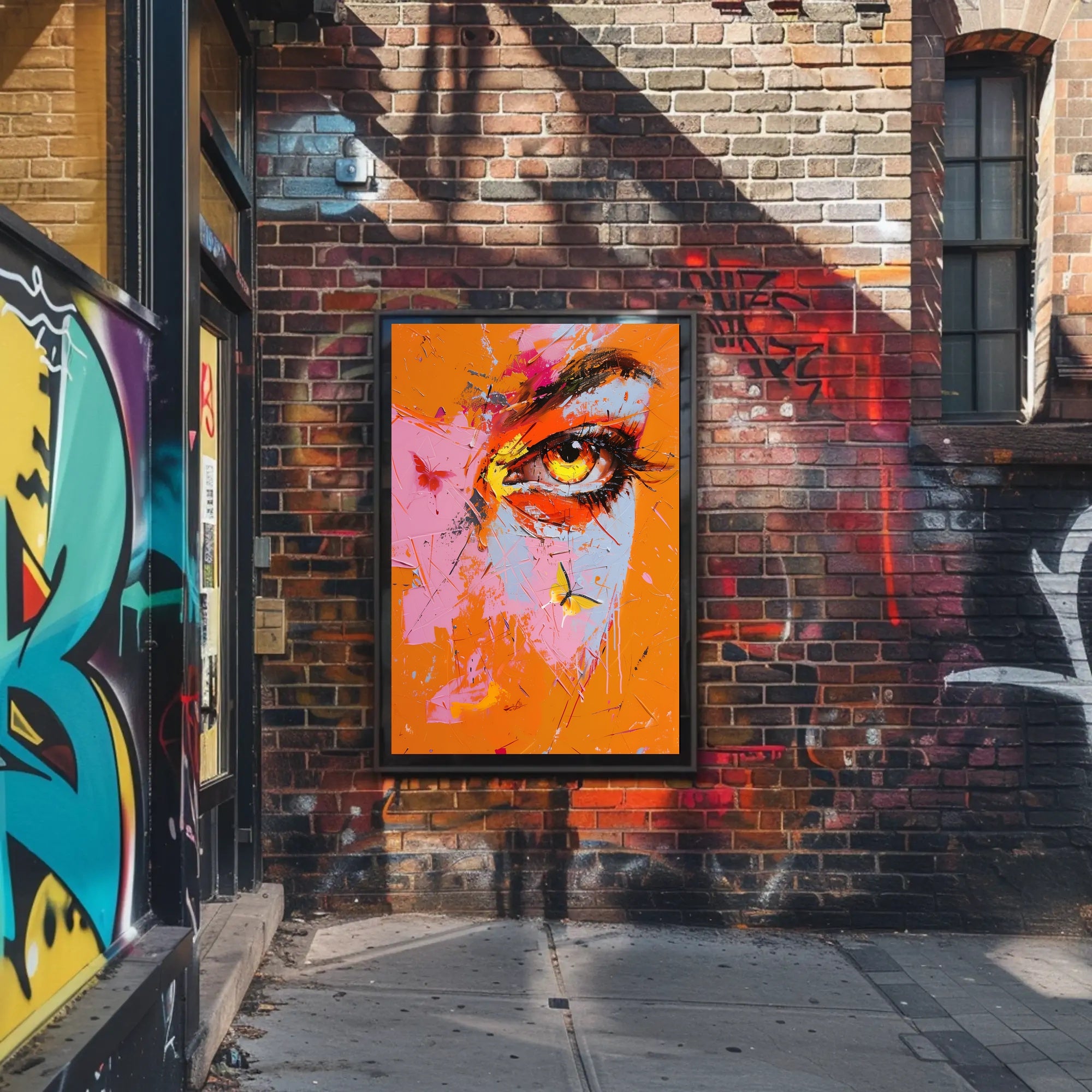 Vibrant Eye and Butterfly Composition Abstract Artistic Poster PosterGoat
