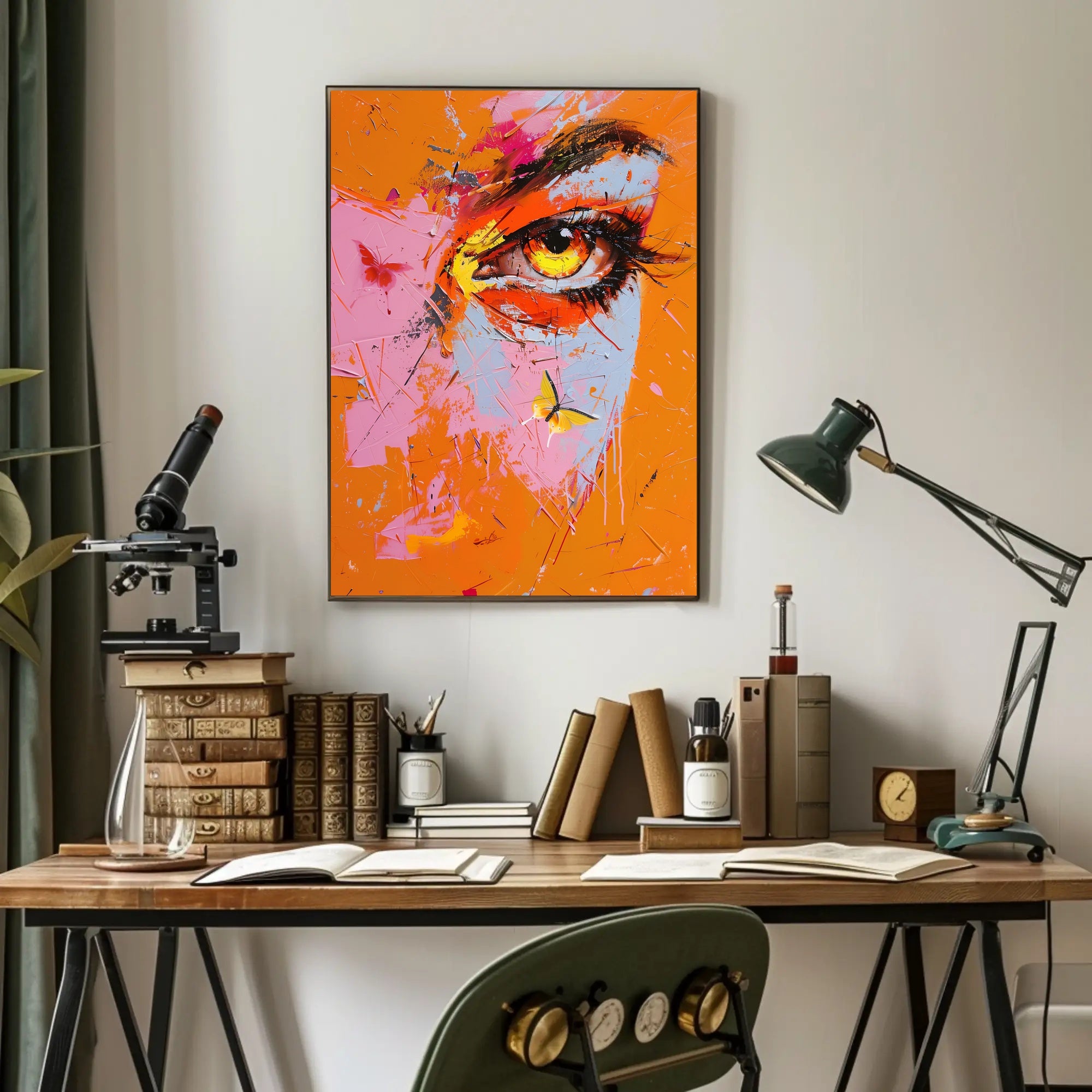 Vibrant Eye and Butterfly Composition Abstract Artistic Poster PosterGoat