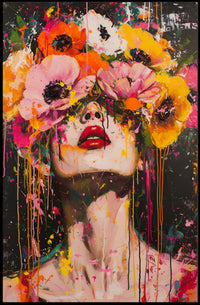 Vibrant Floral Portrait in Abstract Artistic Poster PosterGoat