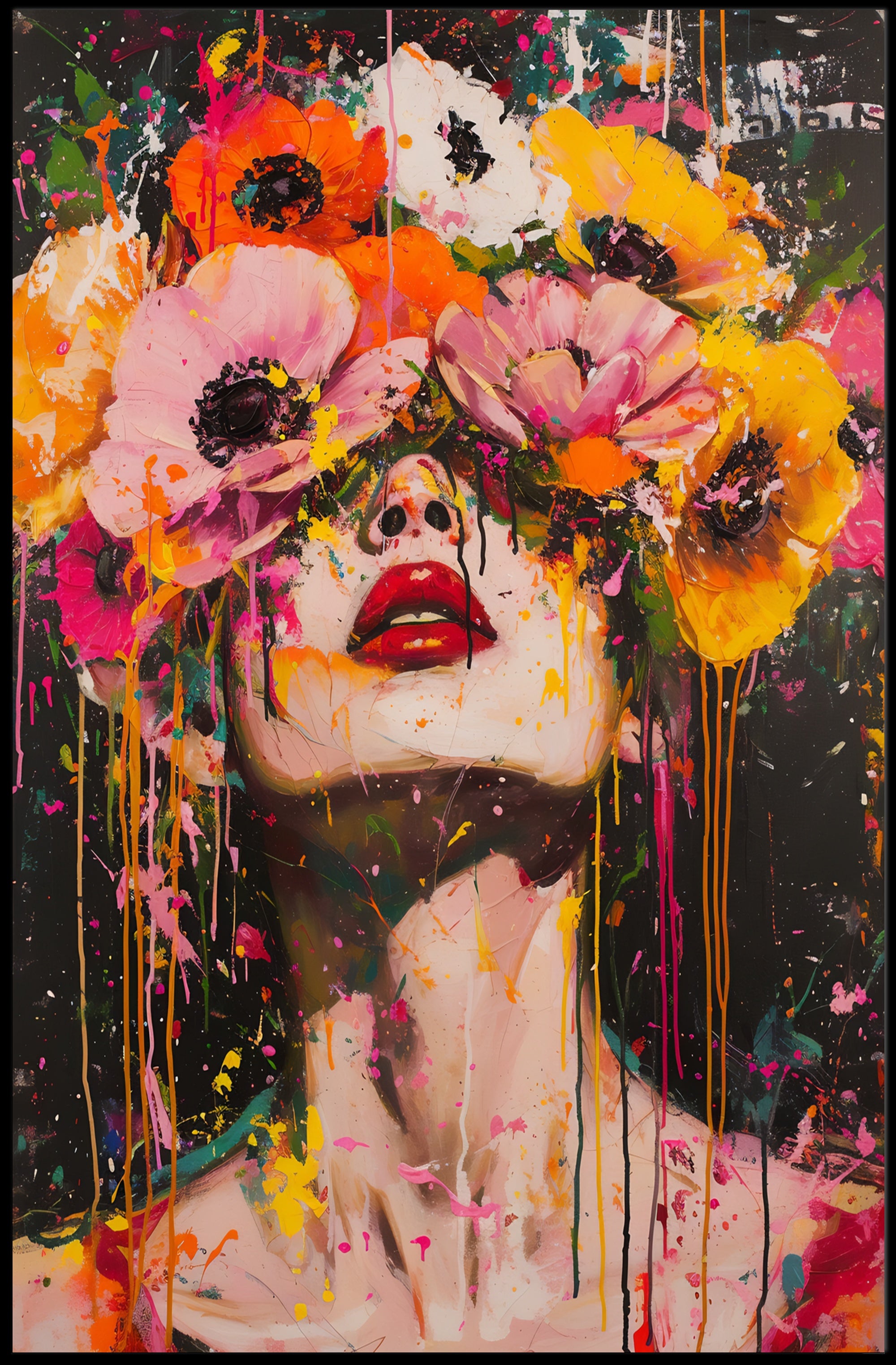 Vibrant Floral Portrait in Abstract Artistic Poster PosterGoat