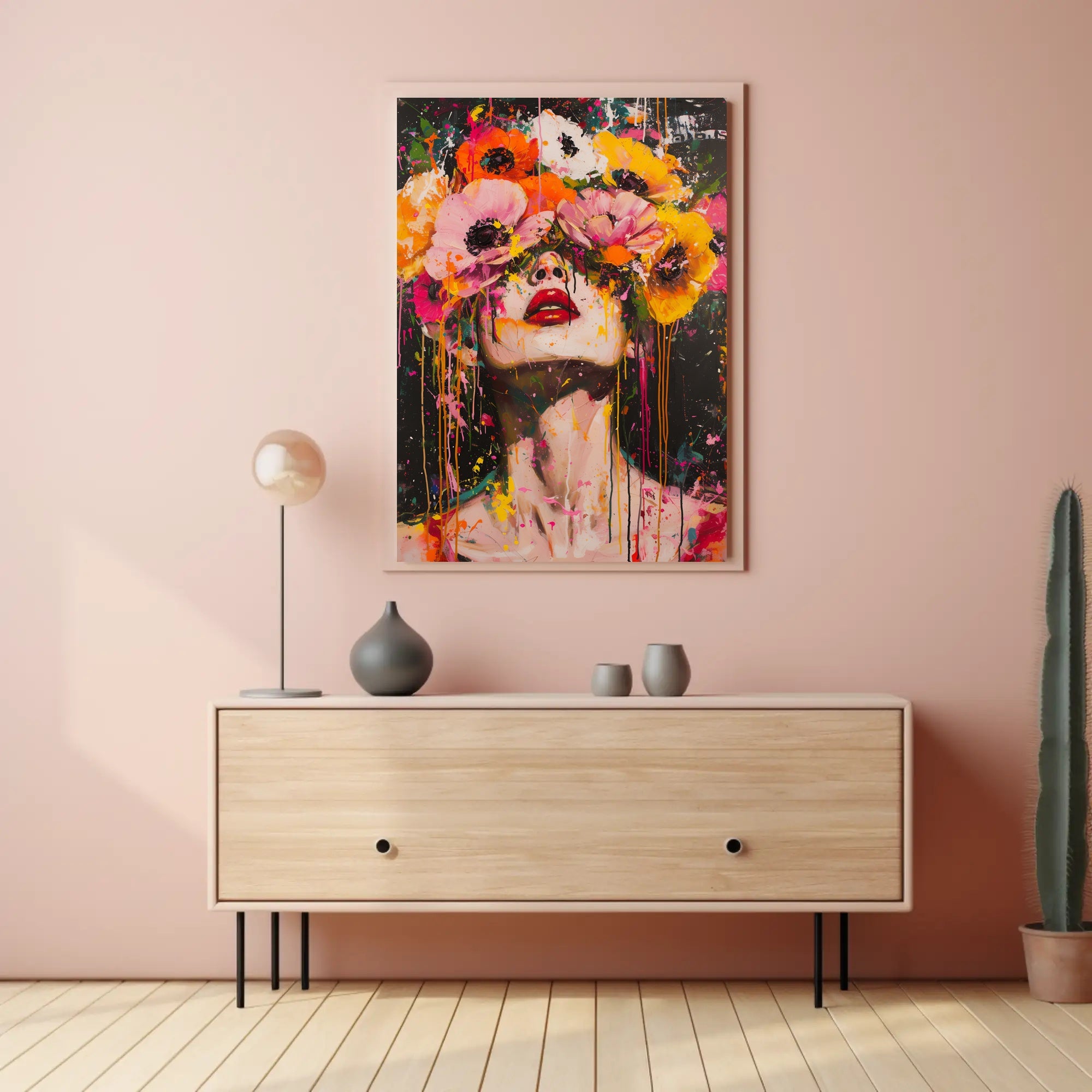 Vibrant Floral Portrait in Abstract Artistic Poster PosterGoat
