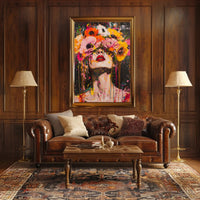 Vibrant Floral Portrait in Abstract Artistic Poster PosterGoat