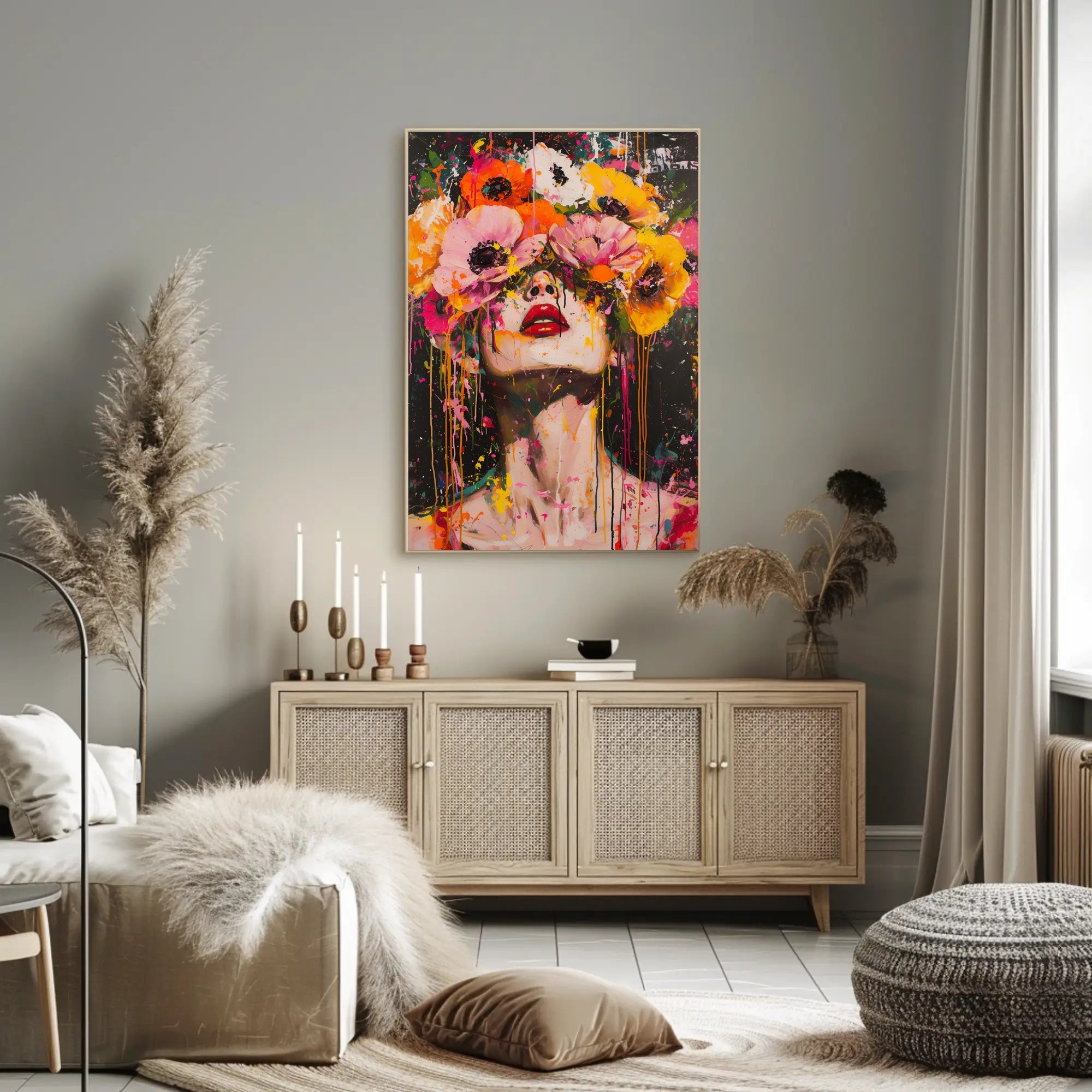 Vibrant Floral Portrait in Abstract Artistic Poster PosterGoat