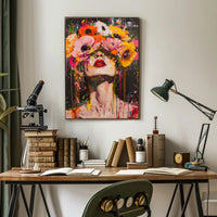 Vibrant Floral Portrait in Abstract Artistic Poster PosterGoat