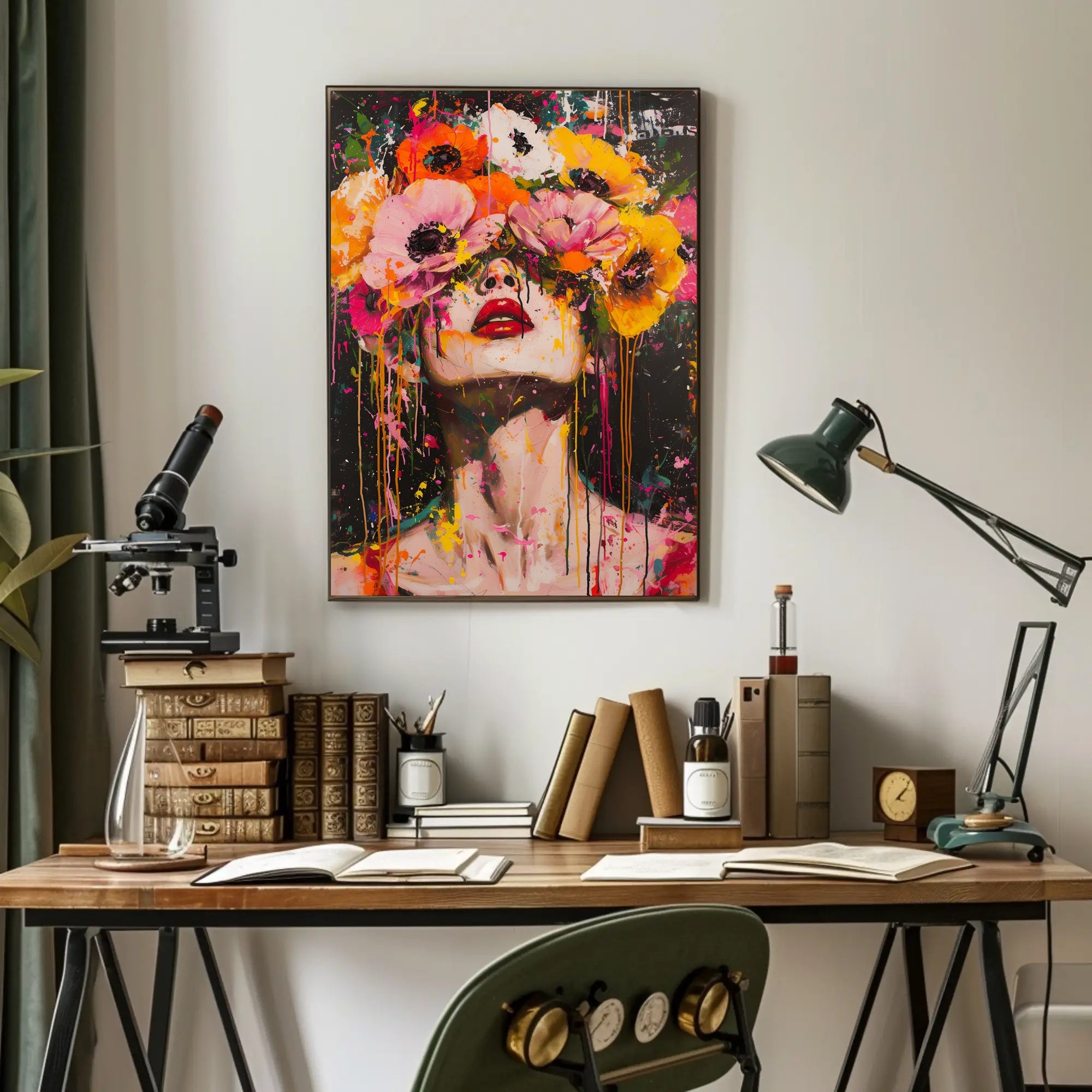 Vibrant Floral Portrait in Abstract Artistic Poster PosterGoat