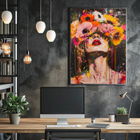 Vibrant Floral Portrait in Abstract Artistic Poster PosterGoat