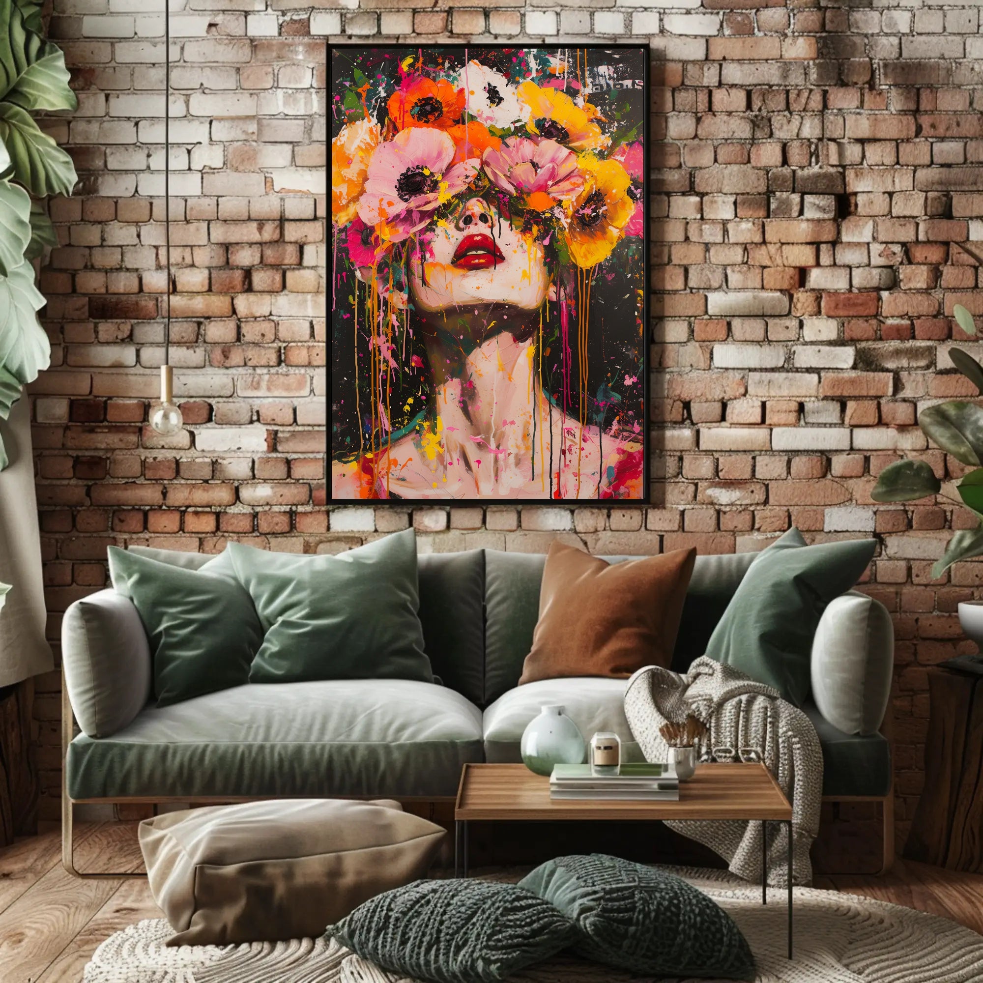 Vibrant Floral Portrait in Abstract Artistic Poster PosterGoat