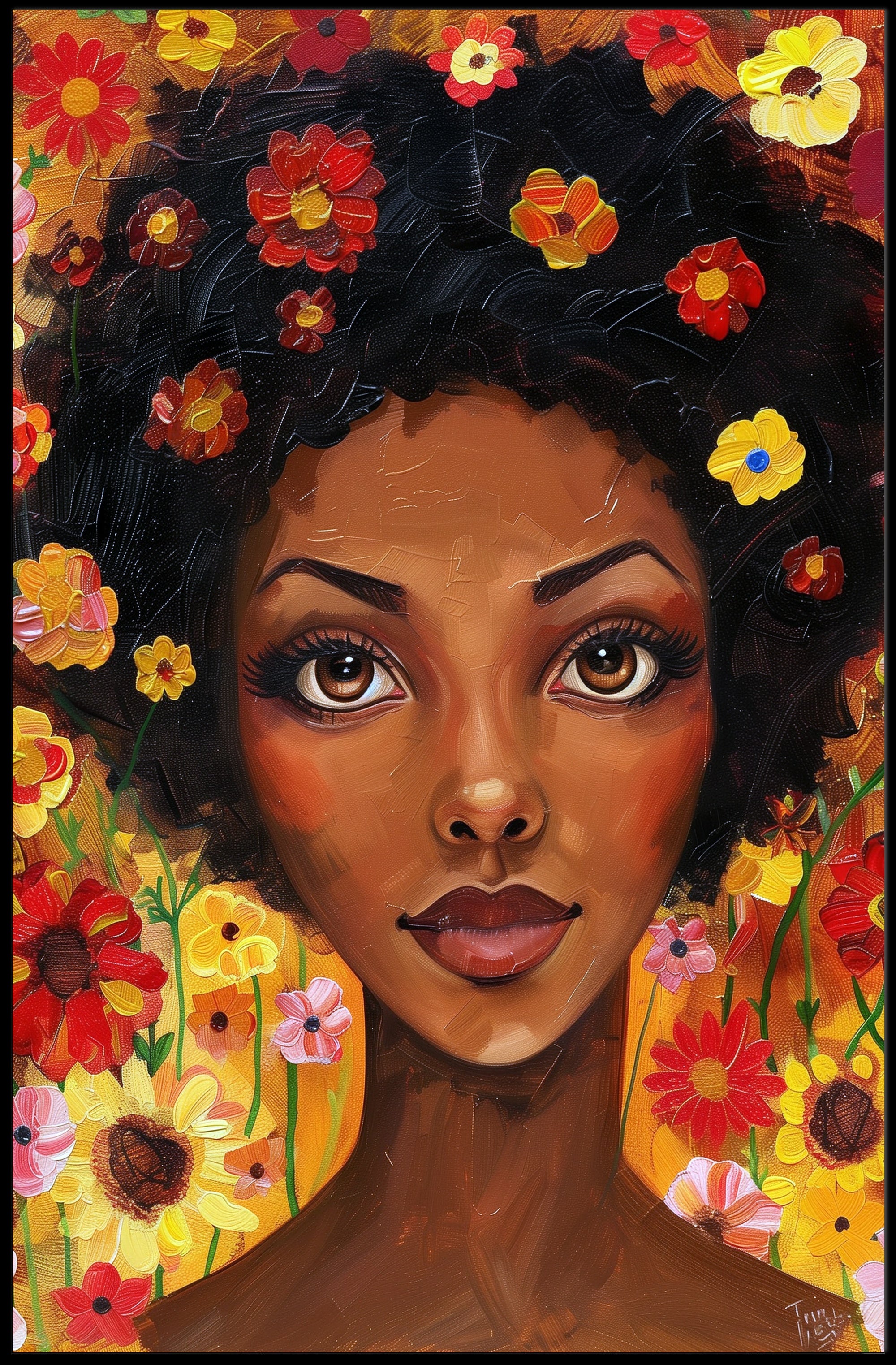 Vibrant Floral Woman in Modern Expressive Artistic Poster PosterGoat
