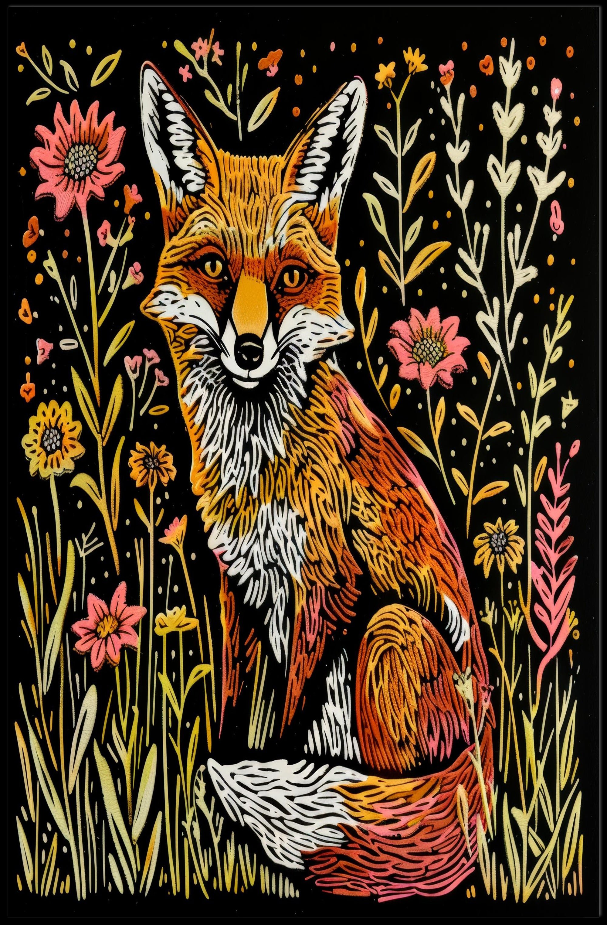 Vibrant Fox Among Wildflowers - Animal Poster PosterGoat