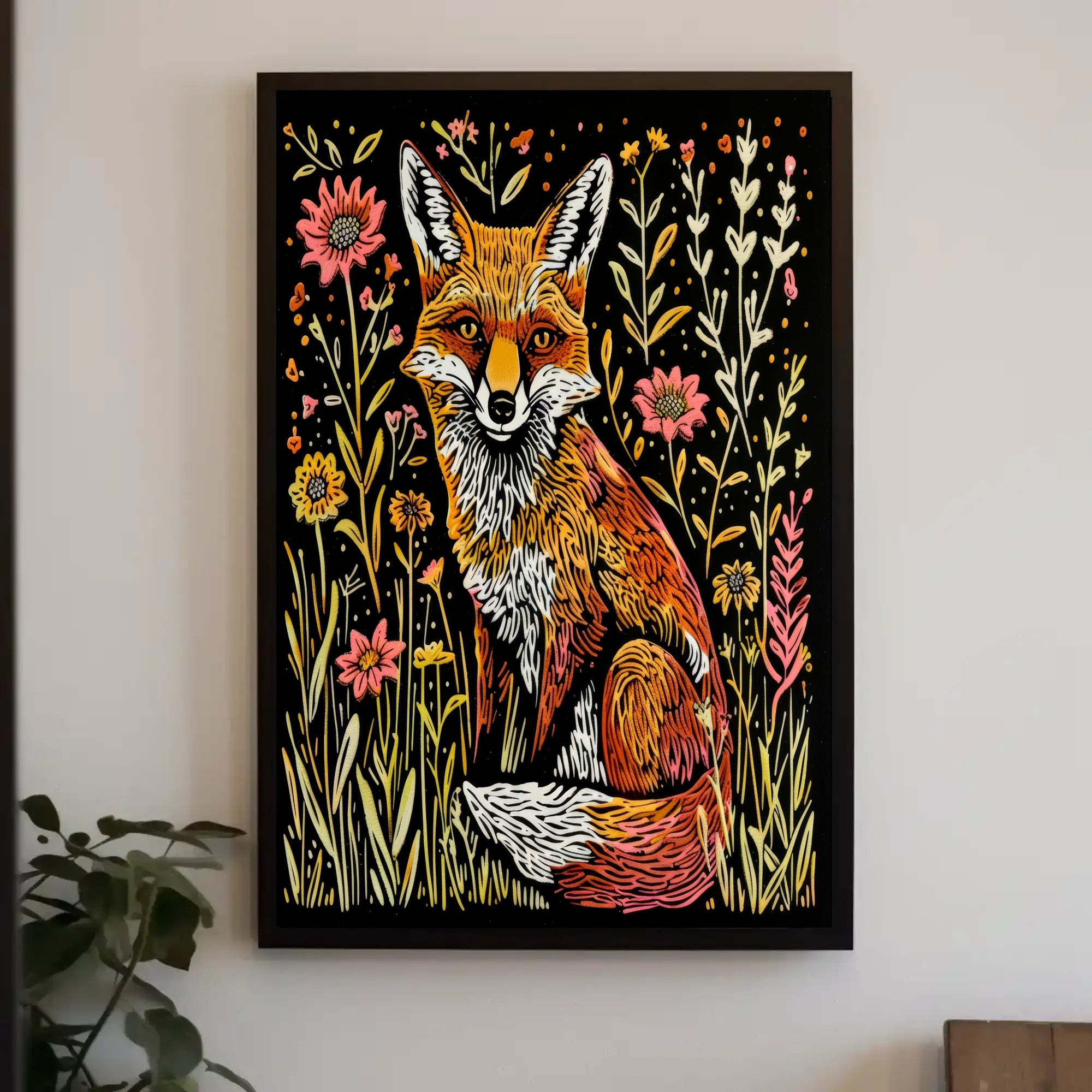 Vibrant Fox Among Wildflowers - Animal Poster PosterGoat