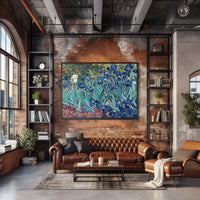 Vibrant Garden Irises in Post-Impressionist Style Art Poster PosterGoat