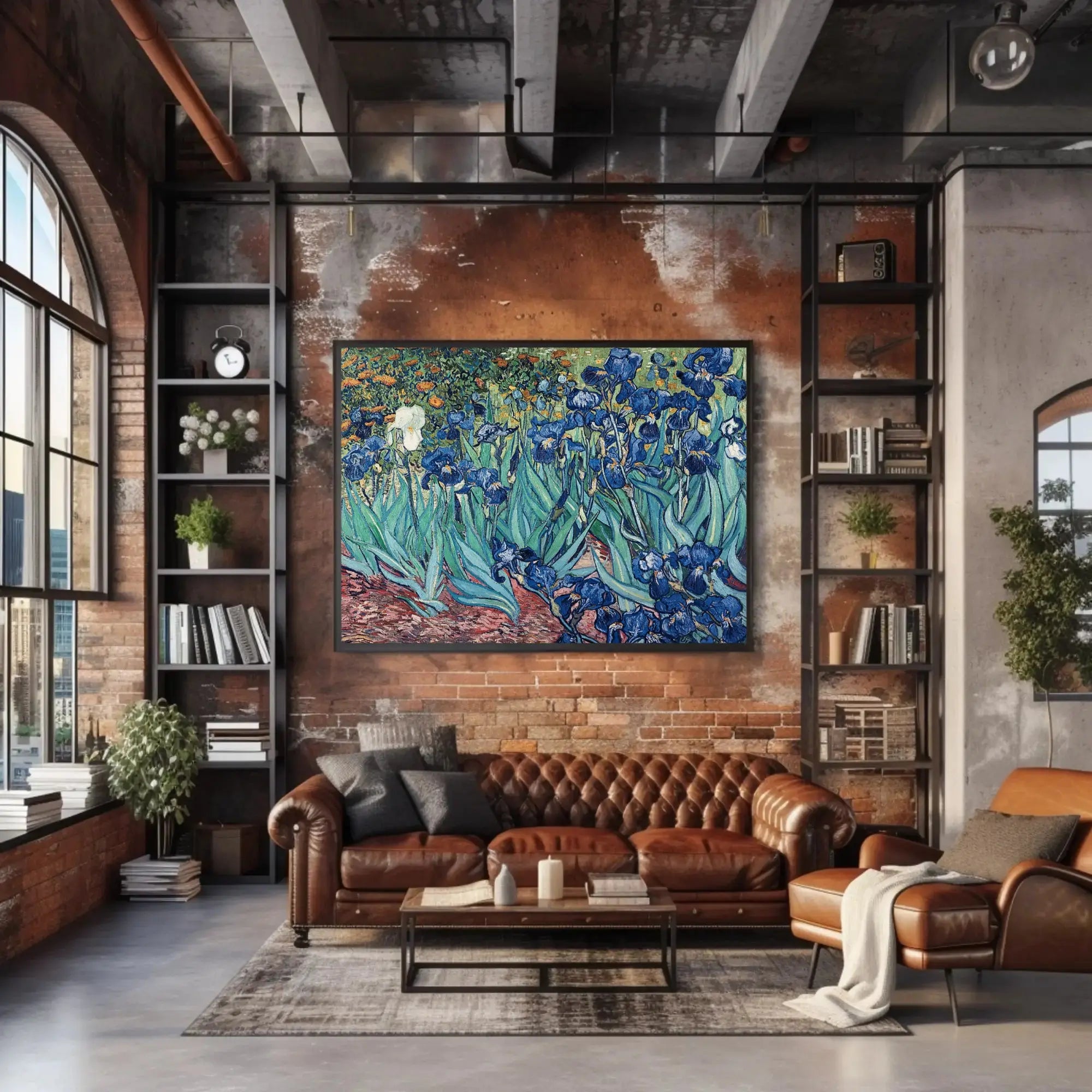 Vibrant Garden Irises in Post-Impressionist Style Art Poster PosterGoat