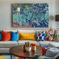 Vibrant Garden Irises in Post-Impressionist Style Art Poster PosterGoat