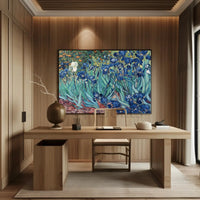 Vibrant Garden Irises in Post-Impressionist Style Art Poster PosterGoat